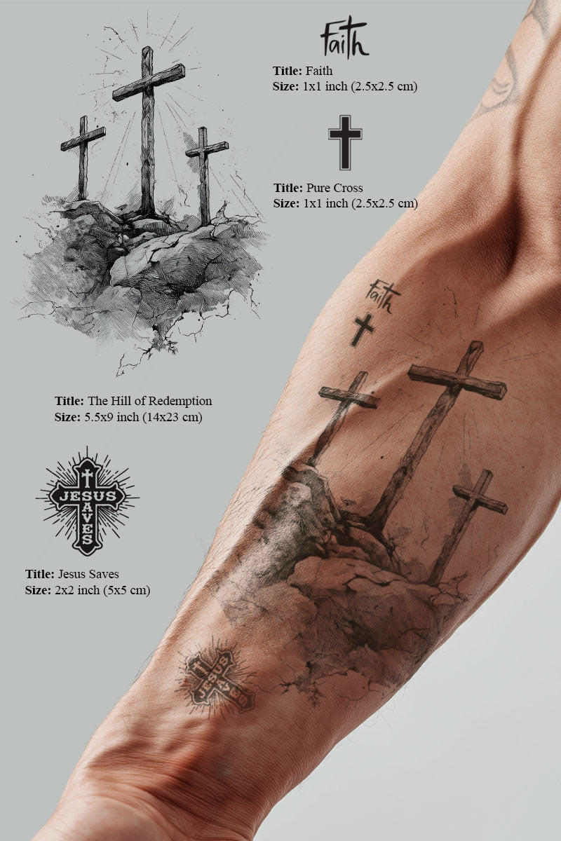 Believe in God Set — Four Plant-Based Faith Tattoos on Forearm by SkinBuffs
